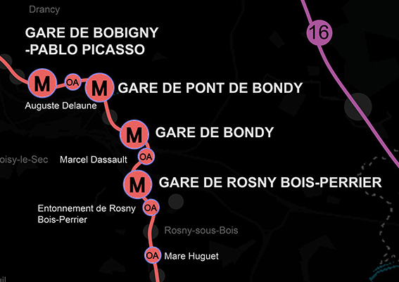 Parvis des gares et ouvrages annexes, Ligne 15, tronçon Est-Sud